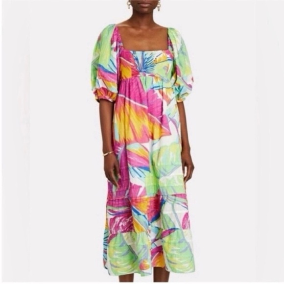 FARM Rio Rainbow Leaves Open Back Midi Dress Medium - Picture 4 of 15